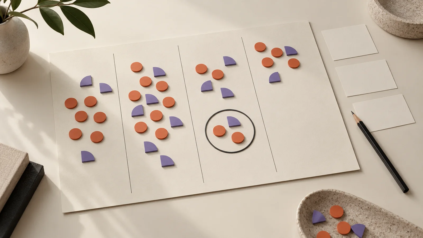 A physical research map grouping audience patterns and highlighting an opportunity.