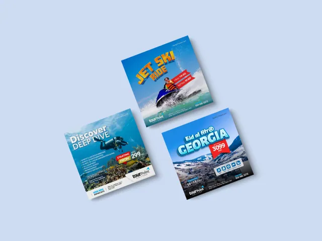 Social ad creative for a travel campaign.