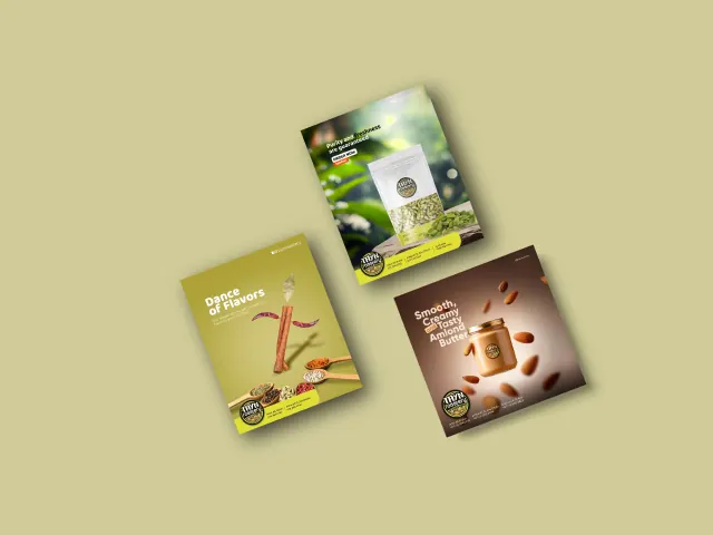 Food-product advertising built around a retail pouch and a jar.