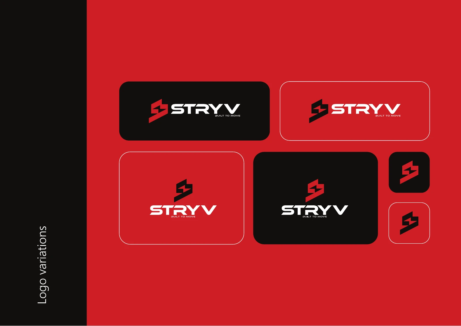 Stryv: light and dark lockups beside square app-symbol versions for digital use.