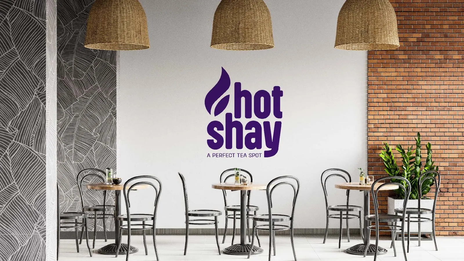 Hotshay: a tea shop brand, from the café wall to takeaway boxes.