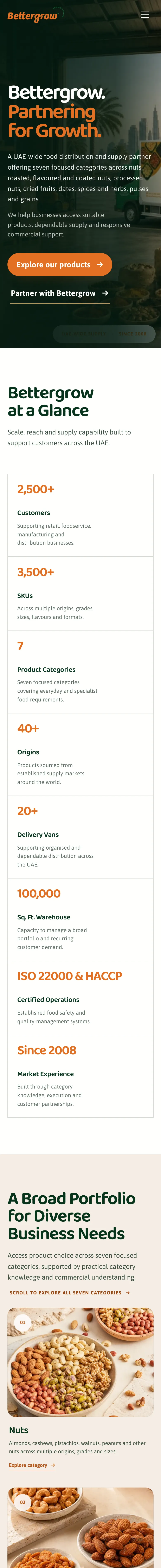 Bettergrow website, full-page live capture on mobile