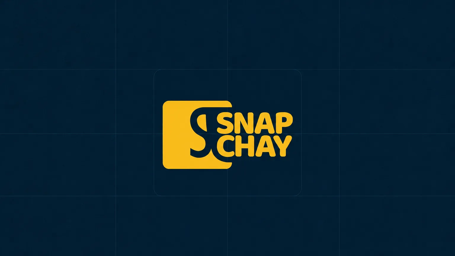A flat brand book cover: the yellow Snap Chay logo with its rounded-square symbol centred on deep navy, with a fine construction grid.