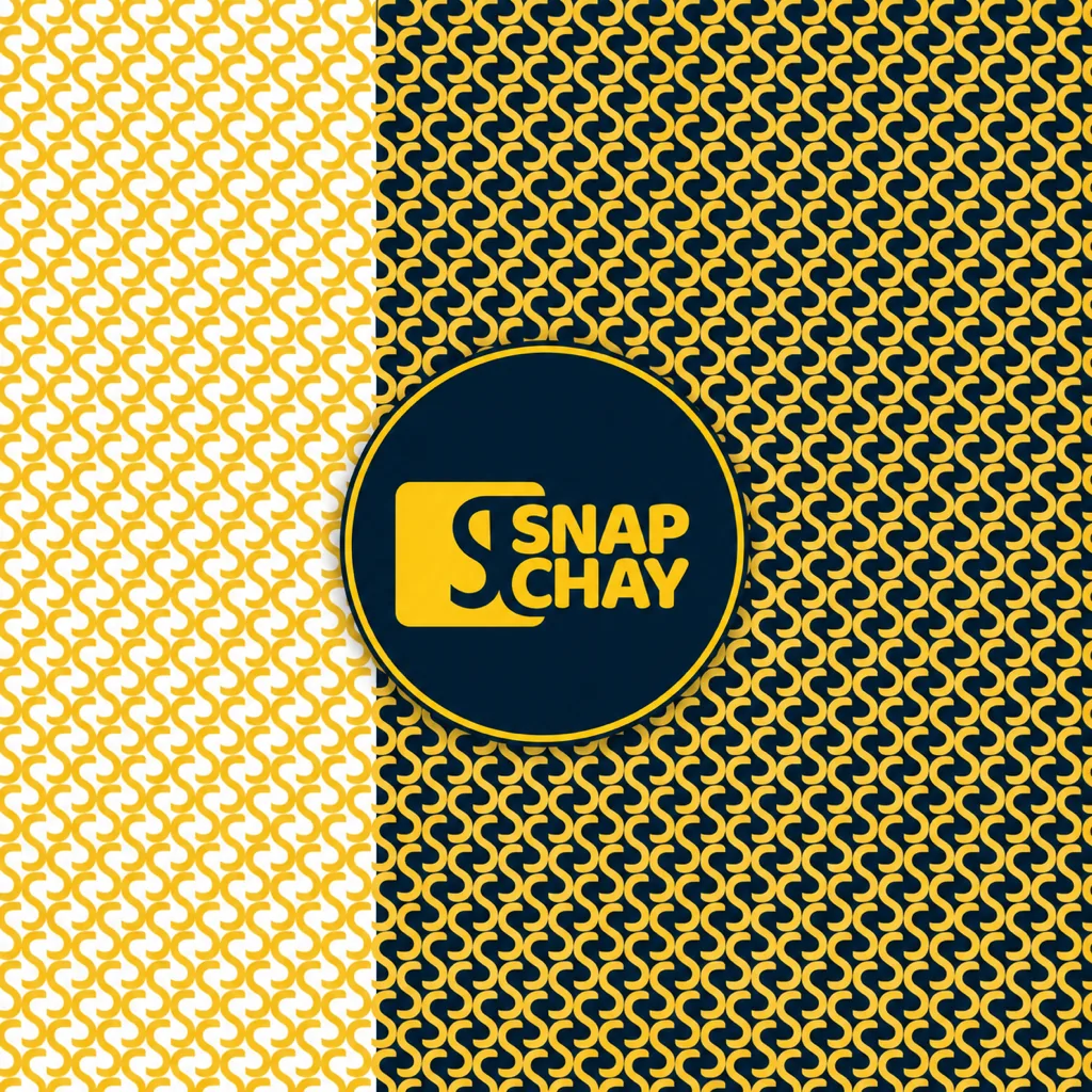 The Snap Chay yellow S-weave pattern on white and on navy, with a round navy badge holding the yellow logo where the two halves meet.