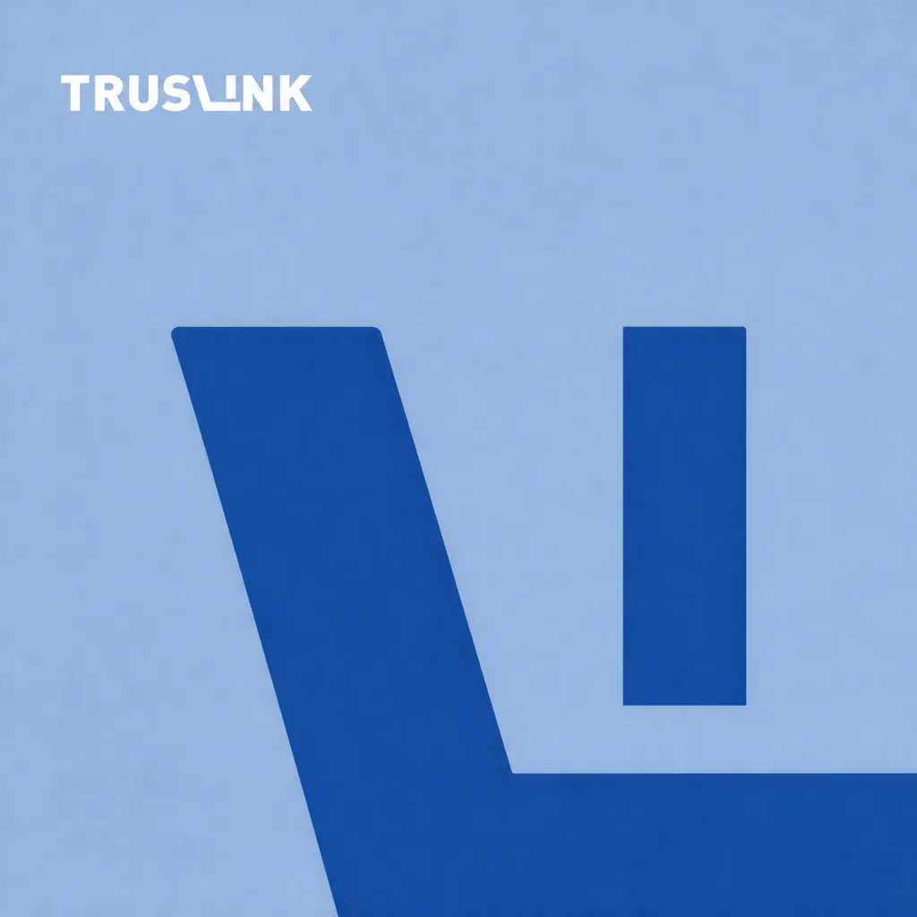 The slanted L with the I inside it from the Truslink wordmark, enlarged in blue on a light blue field and bleeding off the corner, with a small white TRUSLINK wordmark above.