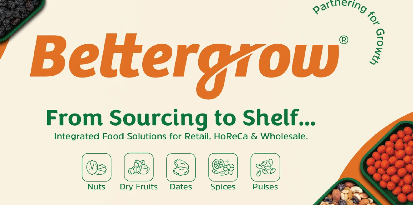 Bettergrow: “From Sourcing to Shelf” and five category icons on the side of a food-supply truck.