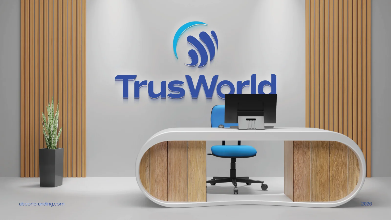 Trusworld: Reception signage mockup
