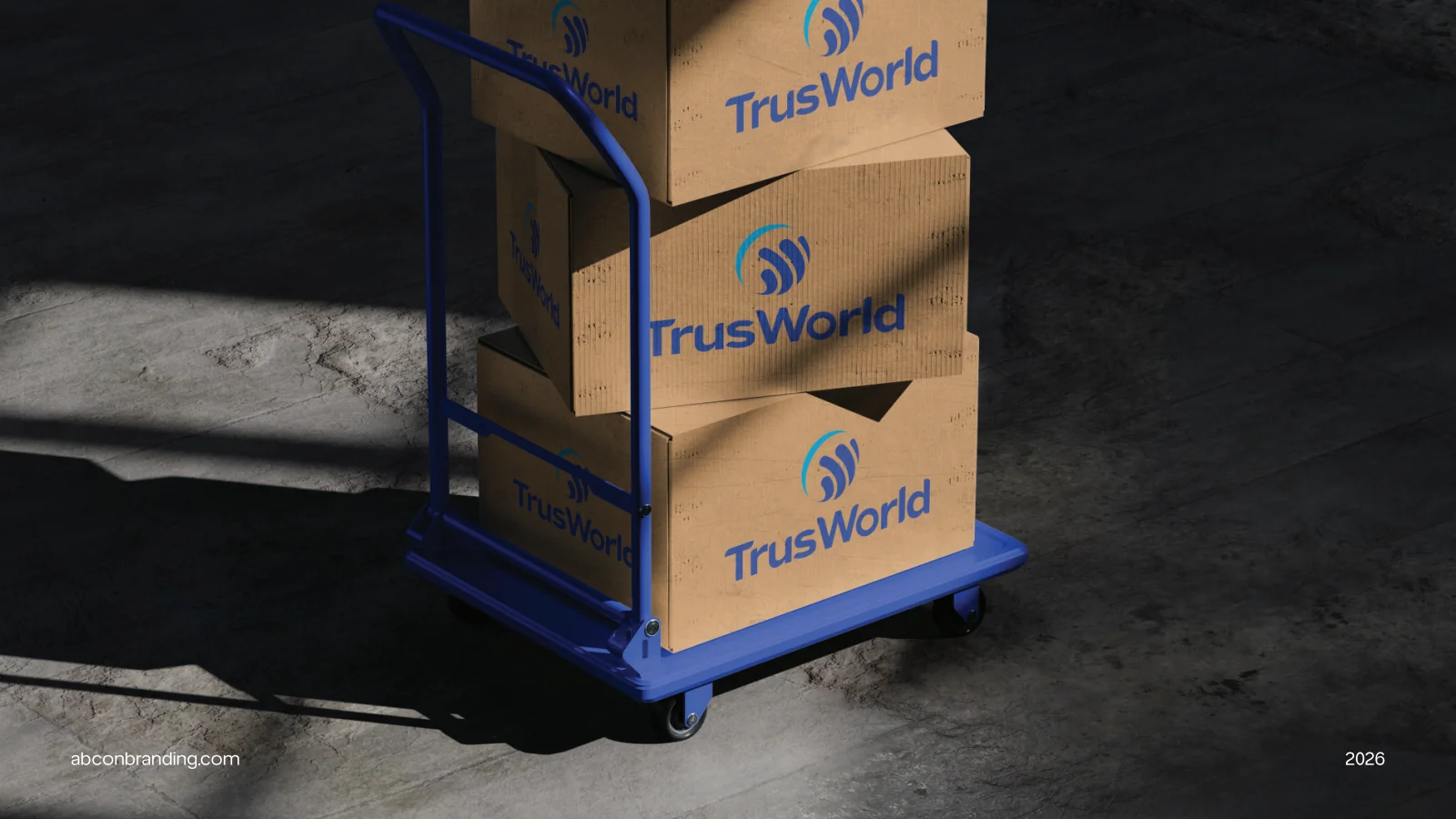 Trusworld: Carton and trolley mockup